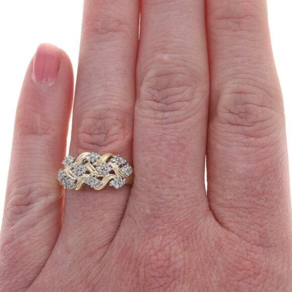 Yellow Gold Diamond Cluster Cocktail Band - 14k Single Cut .30ctw Ring - Picture 2 of 7